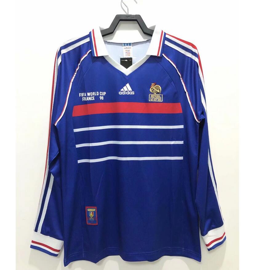 1998 France Retro Long Sleeve Home Kit Soccer Jersey